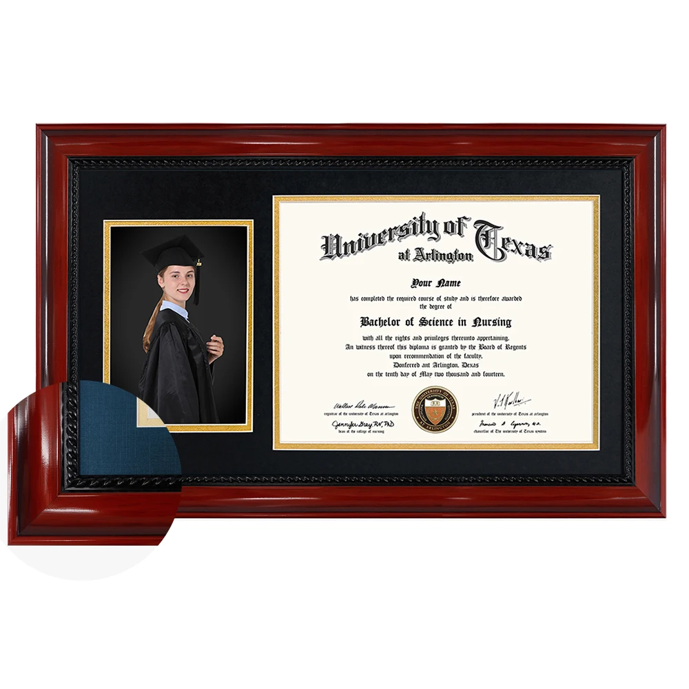 Mondone 2024 Customizable Eco-Friendly Solid Wood Diploma Frame Personalized 7x9 Graduation Photos Rectangular