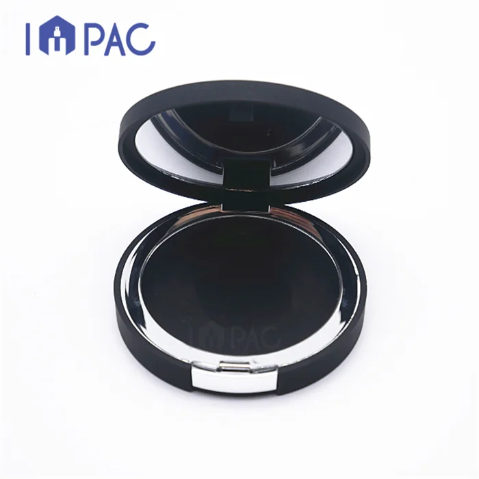 cosmetic flat round black empty blush compact powder case with mirror 8g