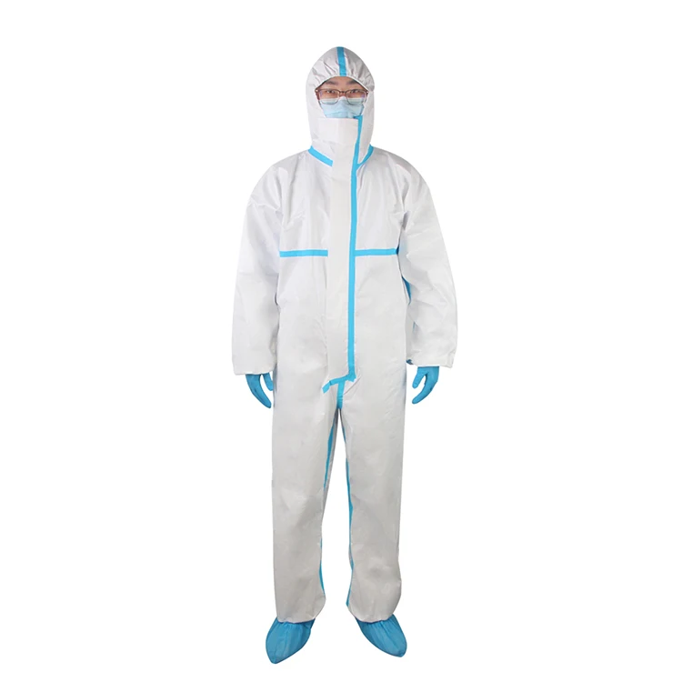  Комбинезон Hazmat-костюм нетканый микропористый Тип 5/6 Одноразовые Ce медицинской защитной одежды класс II 3 слоя из нетканого материала pp + pe