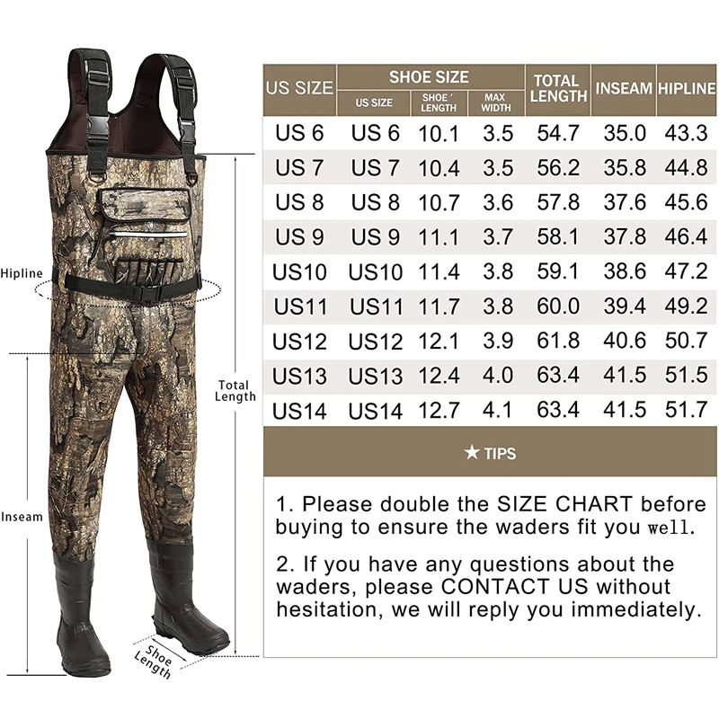 New Style 100% Waterproof 5mm Neoprene Fly Fishing Waders for Men Camo Hunting Chest Waders with LED SYSTEM