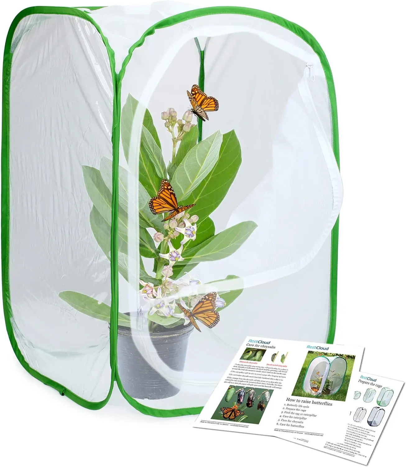 OF Green Habitat Cages Collapsible Butterfly Net House Pop-up Insect Breeding Rearing Mesh Cage  Growing kit for kids