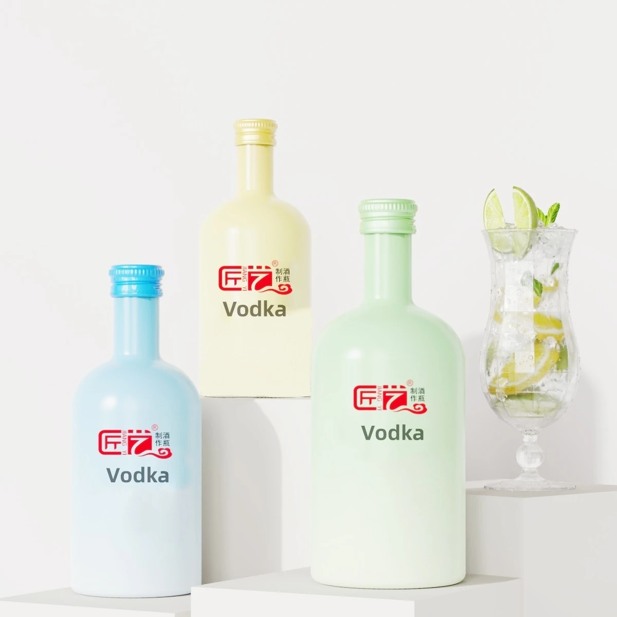 Gradient Color 375ml 500ml 750ml 1000ml Glass Bottles with Aluminum Screw Cap Empty Liquor Whiskey Brandy Gin Vodka Rum Tequila