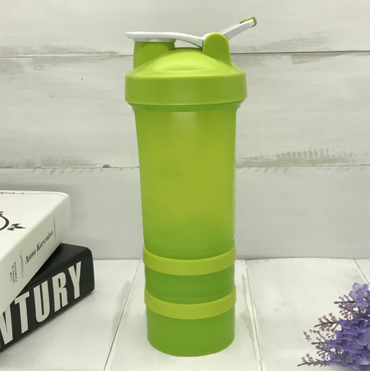 Wholesale 600ml plastic eco friendly protein shaker water bottle with pill container shaker bottle Custom Logo With Mixer Ball