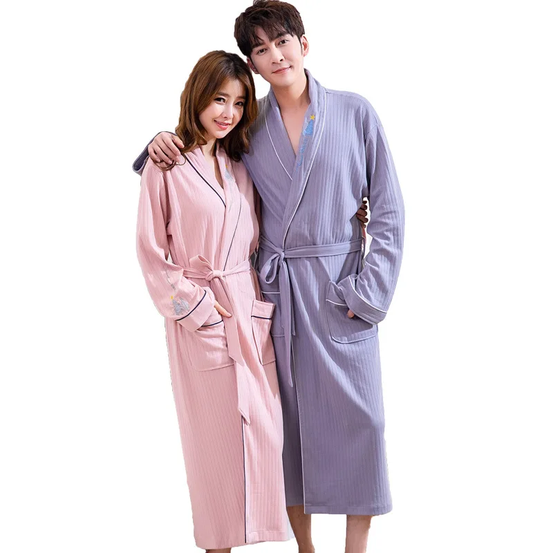 Pure Cotton four seasons wear Woman Bathrobe thin water absorbing bathrobe long winter robes adult