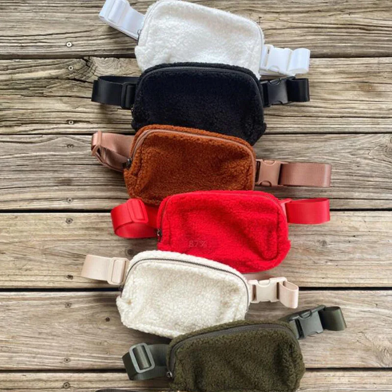 Fleece Belt Bag Adjustable Strap Trendy Faux Fur Fanny Pack Women Zipper Sherpa Sling Bag