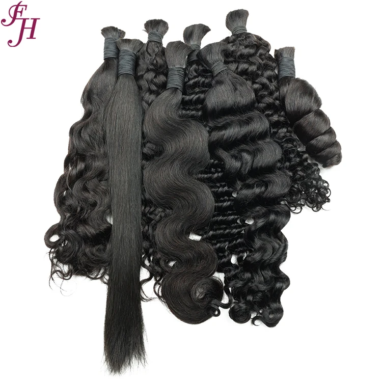 FH wholesale 12A raw bulk human hair for braiding 100g unprocessed hair deep wave afro kinky bulk braiding human hair no weft