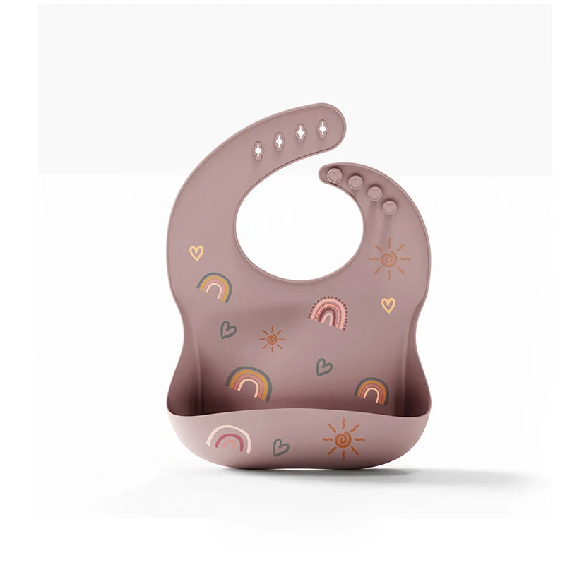 Customizable Silicone Baby Bib Adjusted Sizes Soft Waterproof Food Catcher Cute Printed Style for All Infants while Feeding