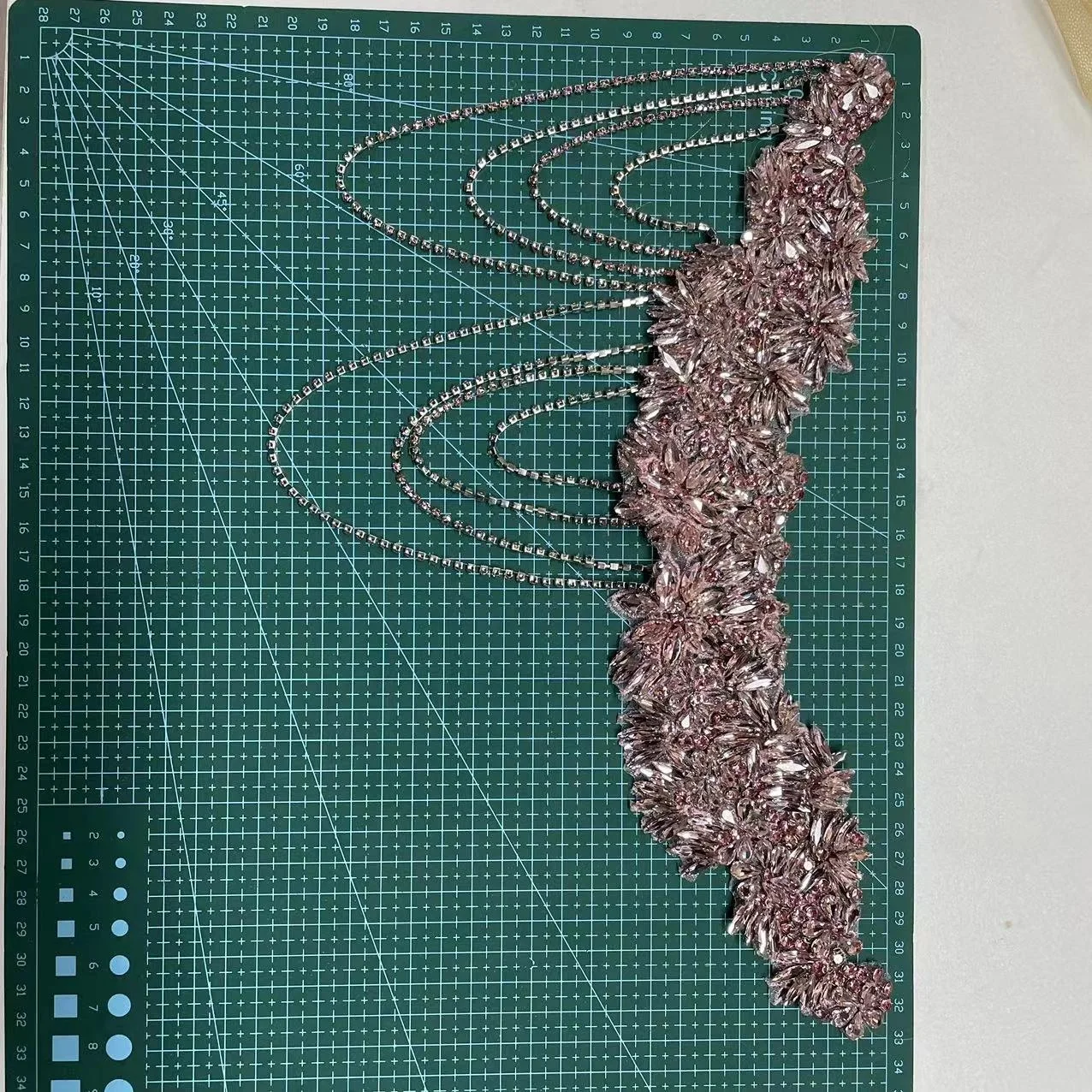 Custom handmade white crystal beaded bridal rhinestone lace appliques with tassels