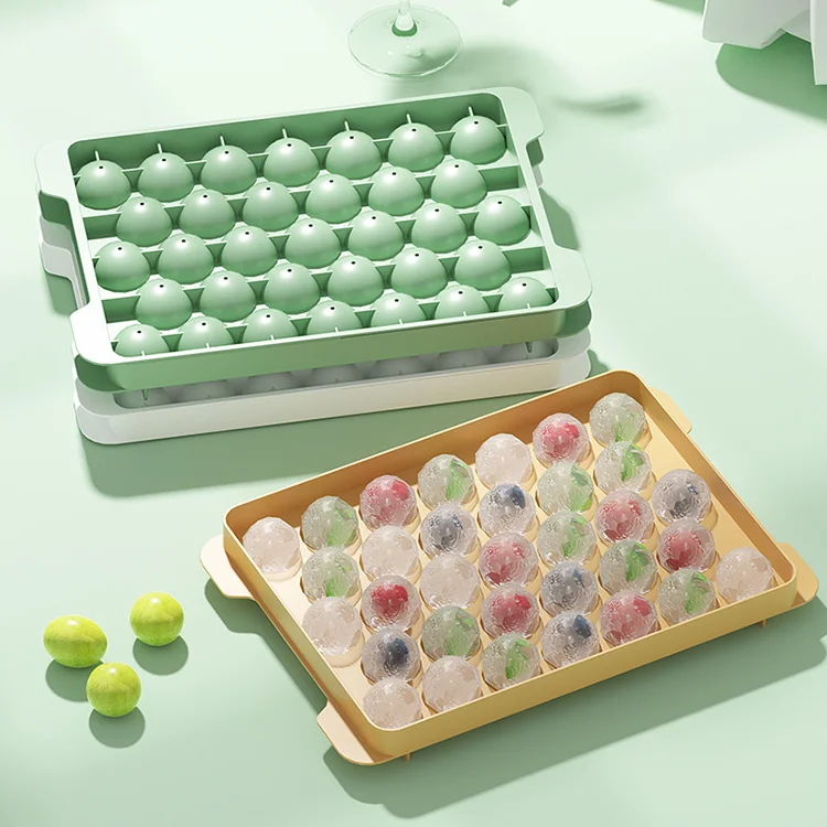 Customizable Food Grade Silicone Ice Cream Mold Ice Cube Tray Green Ice Storage Box 33 Cells In Total