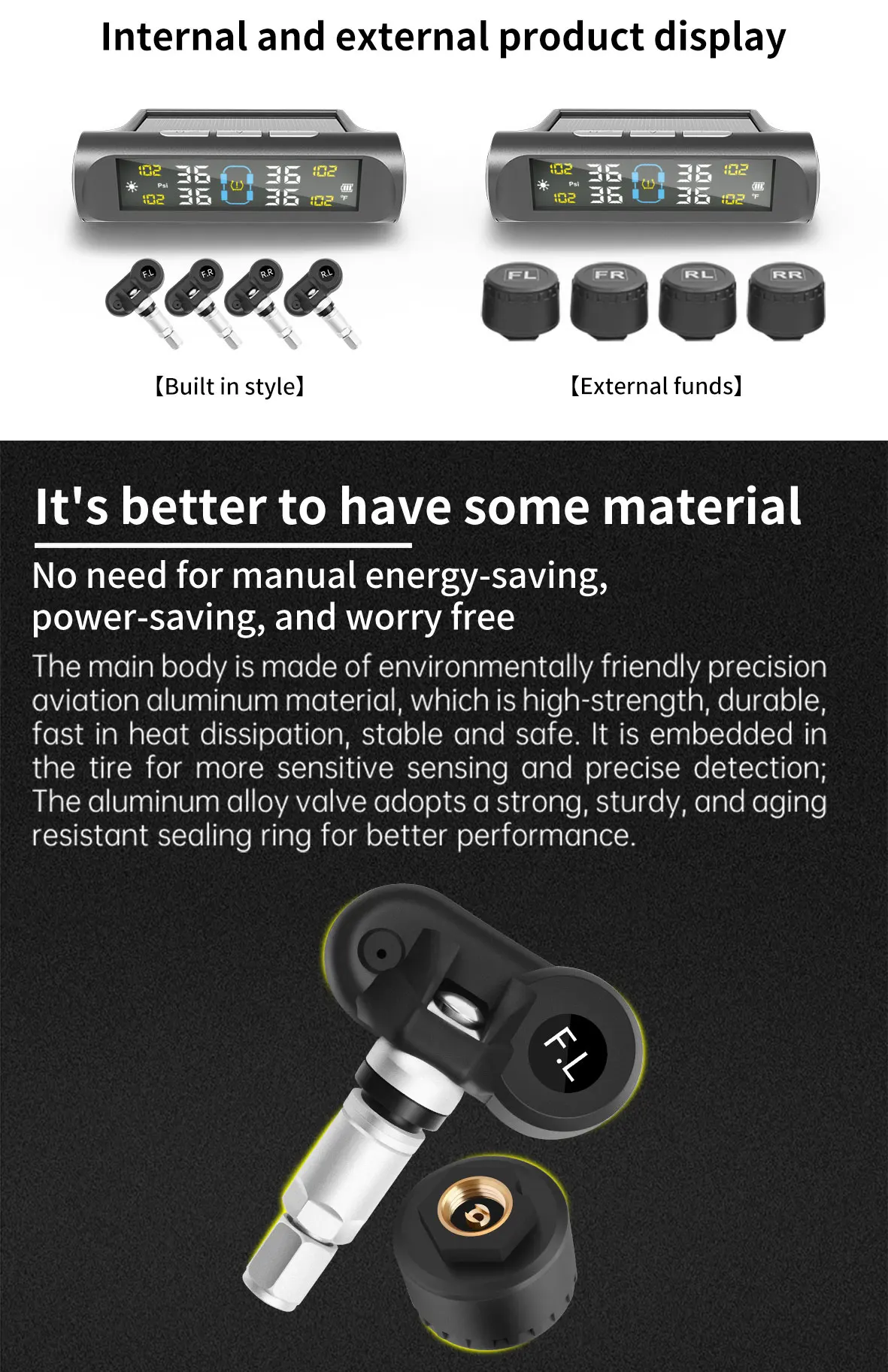 4 Sensors Car TPMS Tyre Pressure Monitoring System Solar Powered Digital LCD Display Auto Security Alarm Tester Automotive Test