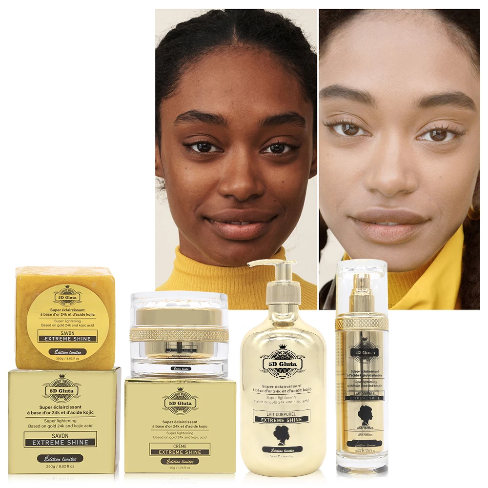 5D Gluta 24K Kojic acid super lightening ecat skincare set pigment spot corrector body cream lait du corp essence diamond soap