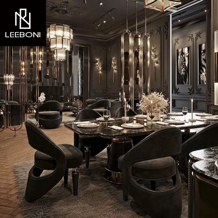 Hot Sale Manufacturer Factory Price Customization Luxury Design Dining Room Furniture Marble High End Dining Table Set