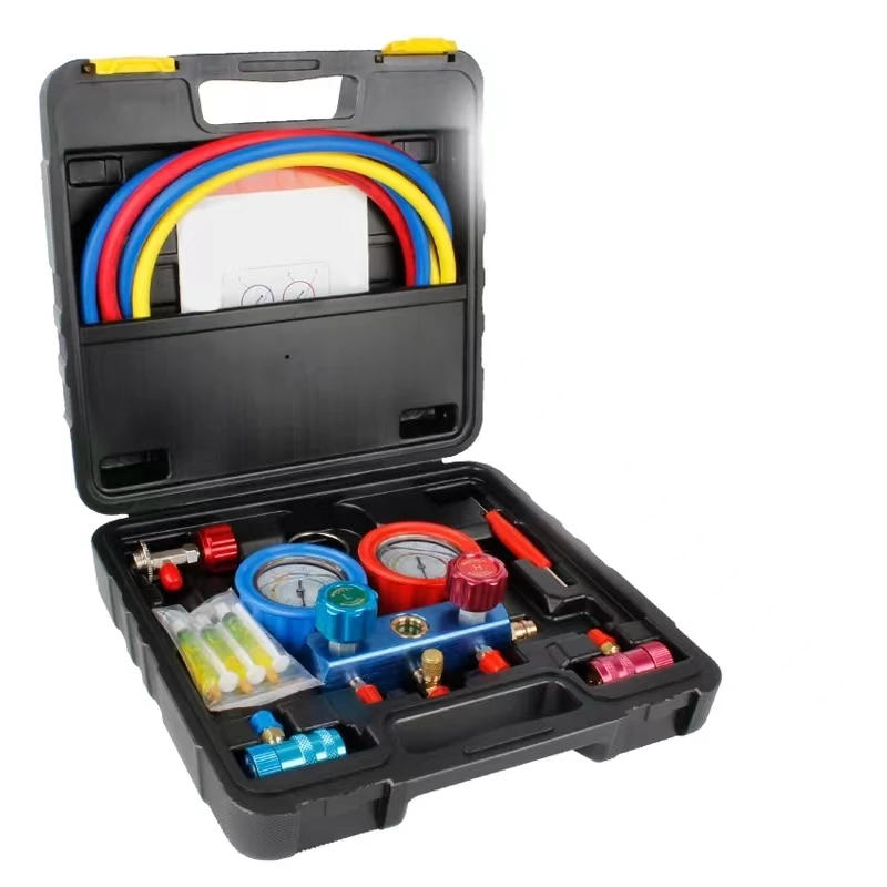 Utranee 6-Piece Set HA-2A48 Double Gauge Valve Sleeve Box R134a Pressure Gauges Fluoridation Tools for Automotive AC Systems