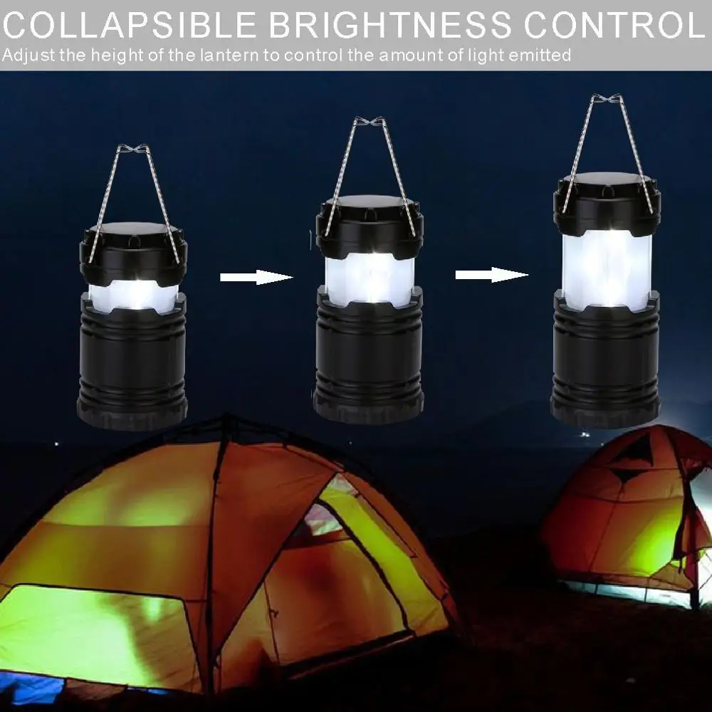 2 in 1 Retractable handheld Hanging Flickering Flames Torch Lights, Portable LED Camping Lantern Flame Light