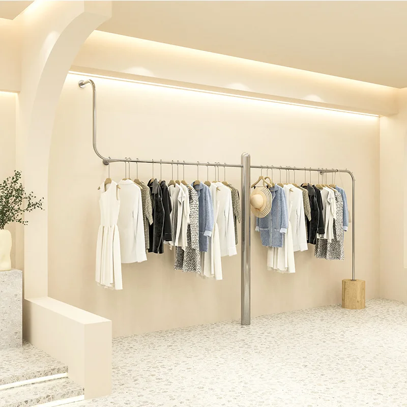 Custom Store Cloth Showroom Display Stands Women Clothes Display Racks Metal Retail Boutique Clothing Display Rack
