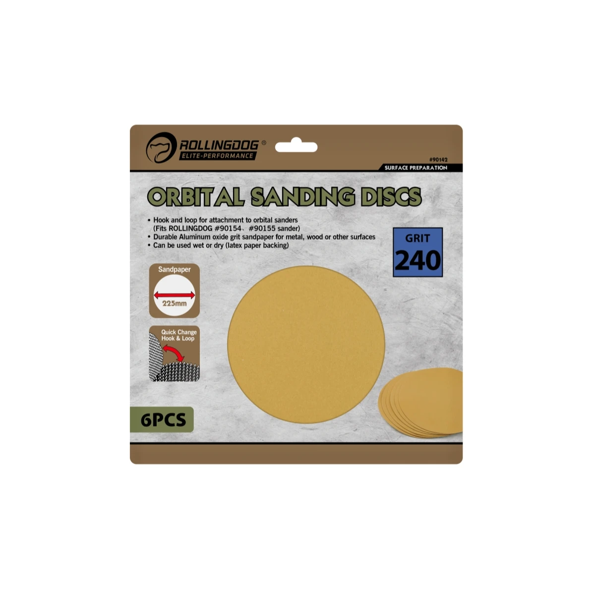 ROLLINGDOG ELITE 90142 Surface Prep Repair Painting Tool Sandpaper Orbital Sanding Discs (6PCS)