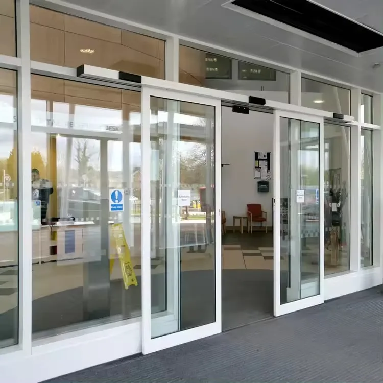 Commercial store supermarket shop electric automatic aluminium sliding doors design modern storefront aluminum glass double door