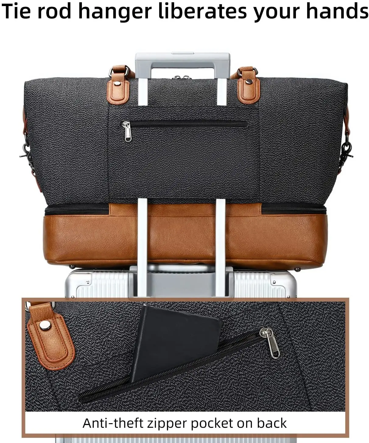 Leather material Canvas Travel Duffel Bag Overnight Weekender Bag Carry Shoulder Bag with Shoes Compartment