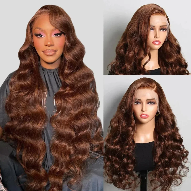Chocolate Brown Lace Front Wig Human Hair 180% Density 13X4 Body Wave Lace Front Wig Human Hair Hd Transparent Glueless Wigs