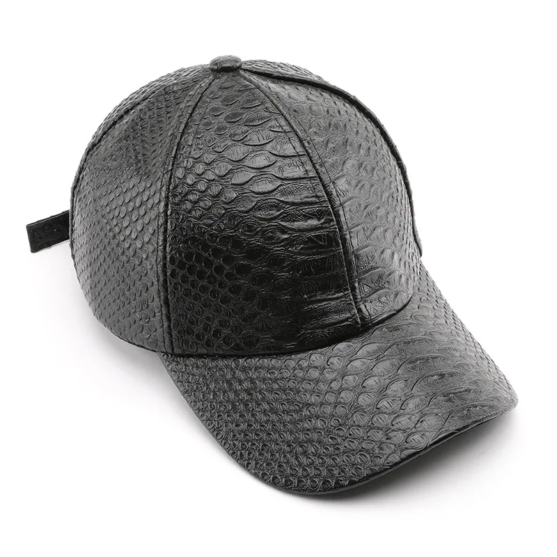 Fashion Mens Crocodile Pattern Baseball Cap PU Leather Hats for Women Adjustable Outdoor Sports Hats Solid Low Profile Dad Hat
