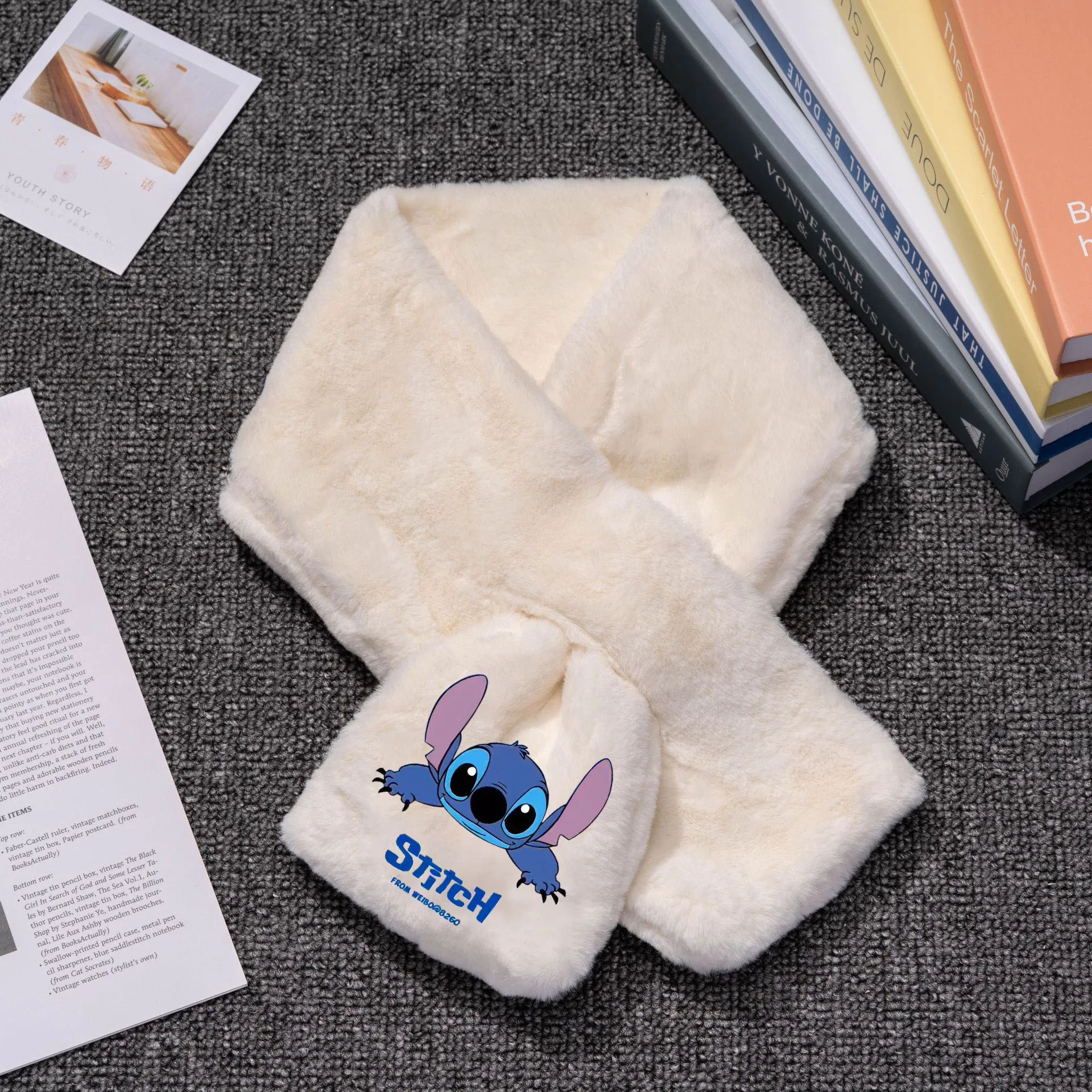 Stitch plush bib winter student hedging all-match warmth neck protection printing cartoon cute warm