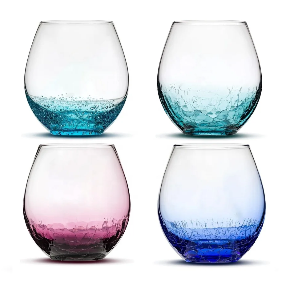 Hand Etched Tribal Dolphin shark  Design Sand Carved bubbly turquoise Crackle Stemless Wine Glass.jpg
