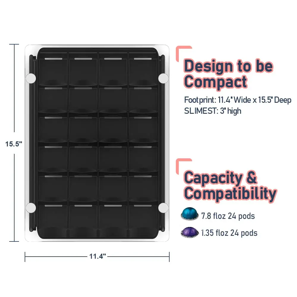 Crystal Tempered Glass Organizer Drawer Holder Compatible with Nespresso Vertuo Capsules, Compatible with 24 Vertuoline Pods