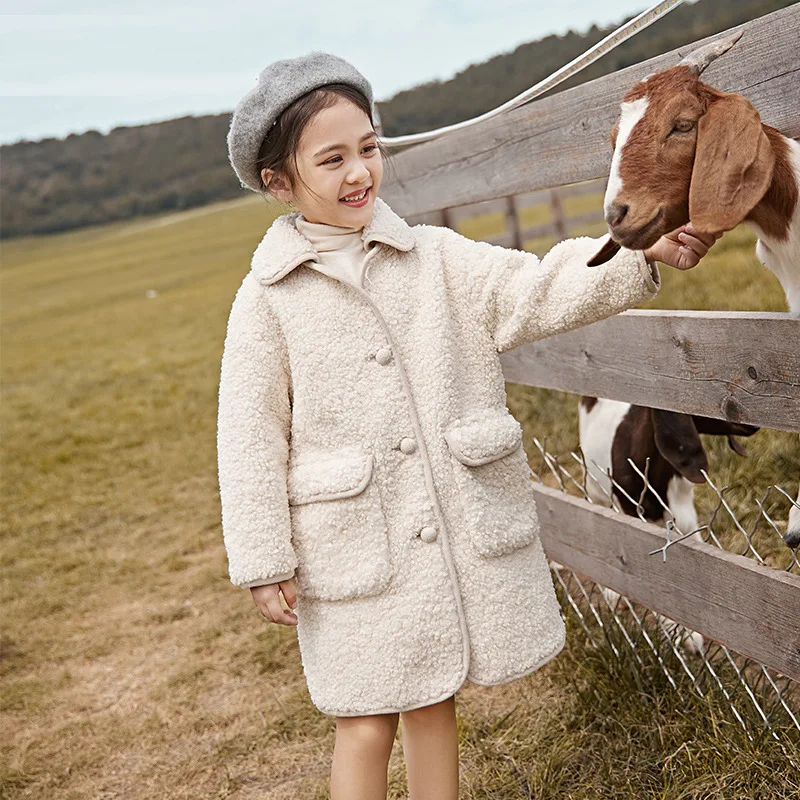 
2020 New Girls Lamb Wool Coats Fur Integrated Big Children Medium Long Thick Fall Winter Wear 