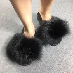 Imitation Fox Fur Slippers Faux Fluffy Plush Slide Custom Summer Women Fashion Fur Slides