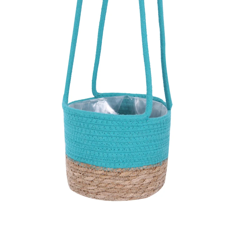 Handmade Woven Cotton Pure Color Rope Storage Baskets Cotton Rope Wall Basket For Sale