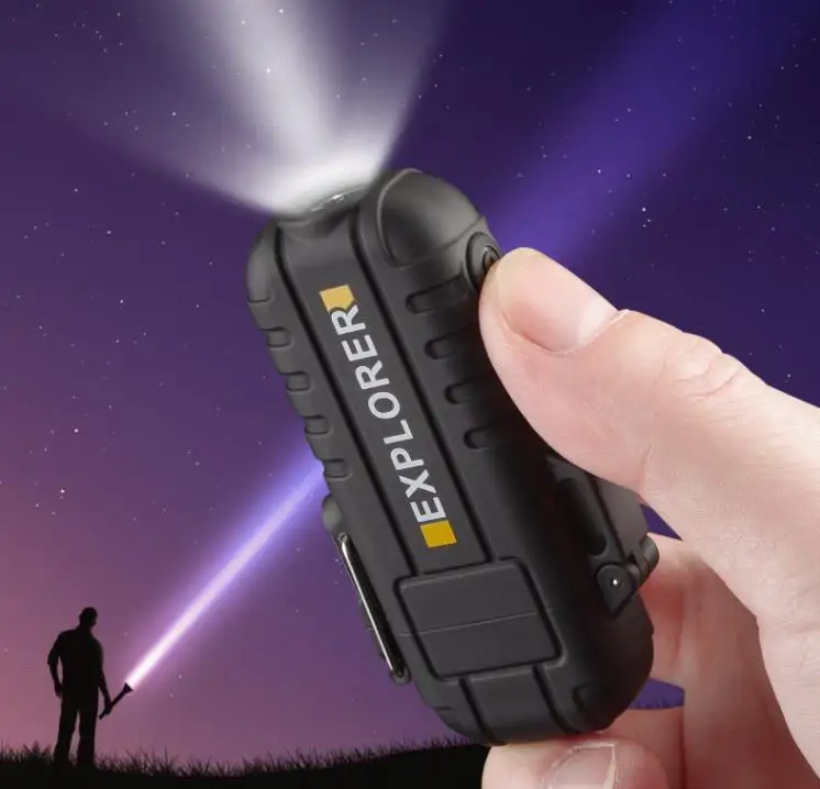 Outdoor Camouflage Waterproof Double Arc Lighter Windproof Cigarette Lighter TYP-C Charging  Lighter with LED Flash light