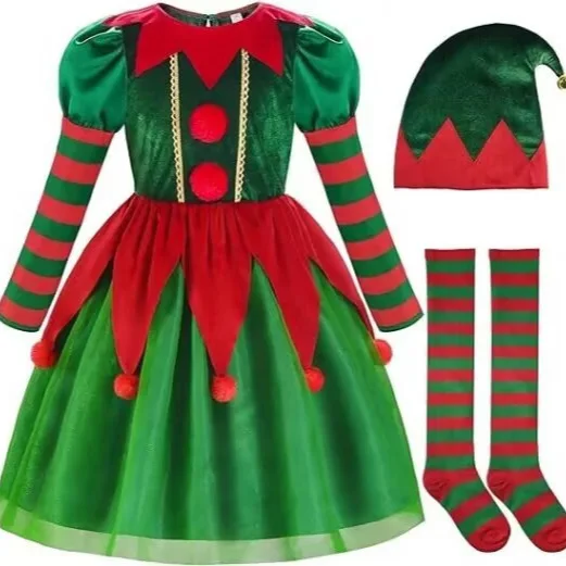 LP Girl Christmas Elf dress costume set Elf cosplay costume Velvet dress Christmas dress