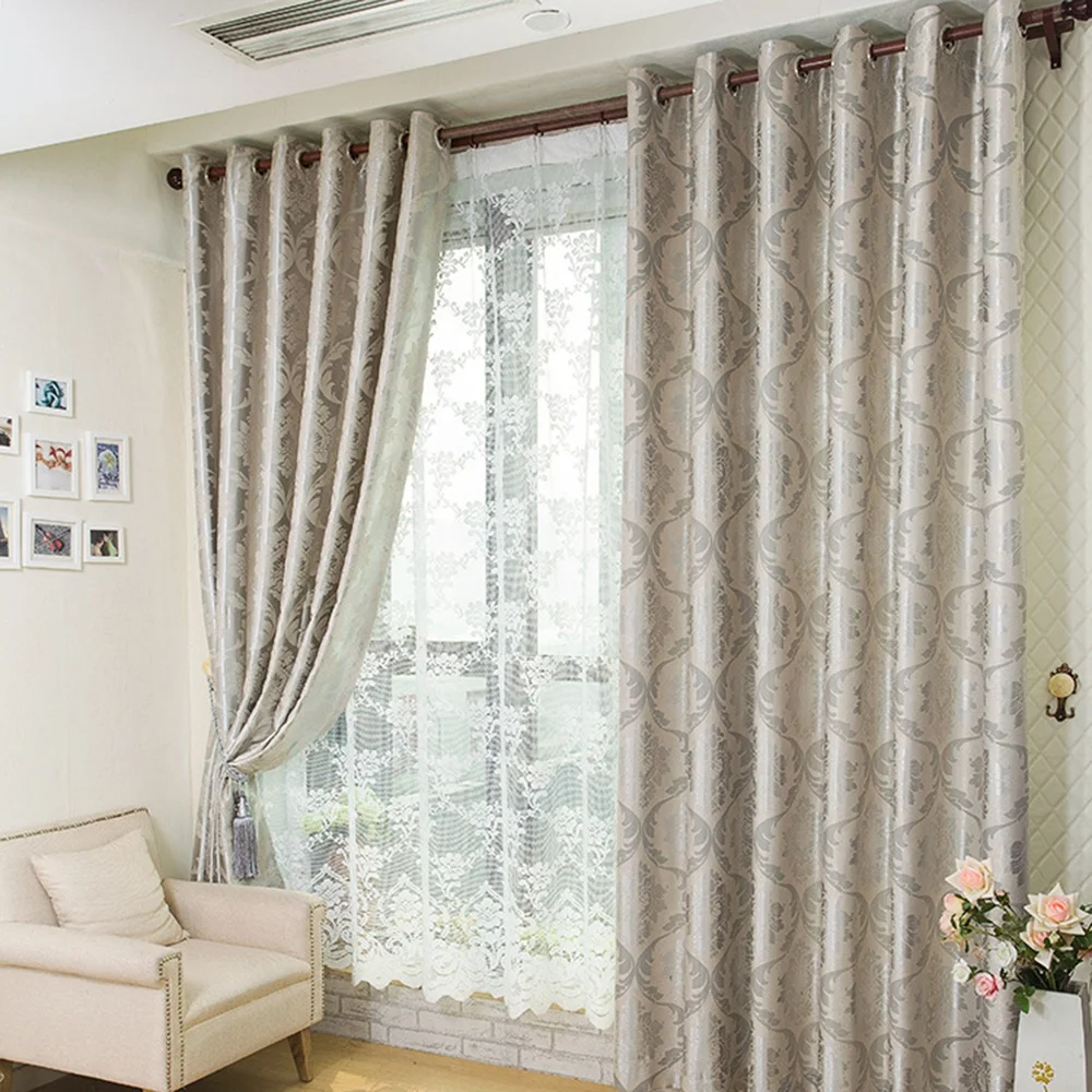 Room Darkening Window Curtains Thermal Insulated Light Blocking Drape Top Grommet Jacquard Blackout Living Room 100% Polyester