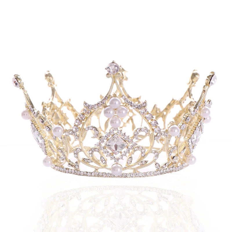 Accept ODM OEM Accessoires Cheveux Femmes Metal Silver Alloy Round Couronne De Mariage Golden Hollow Diamond Crown For Queens