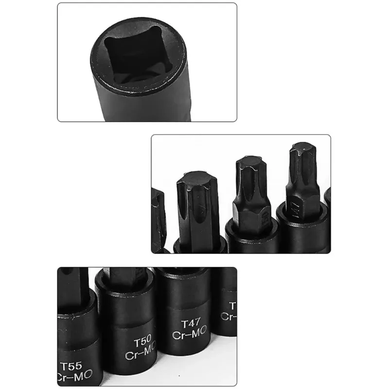 High-Quality Manual Maintenance Tools 10pc Cr- Mo 3/8' Drive T20-T60 Torx Bit Socket Nuts Set