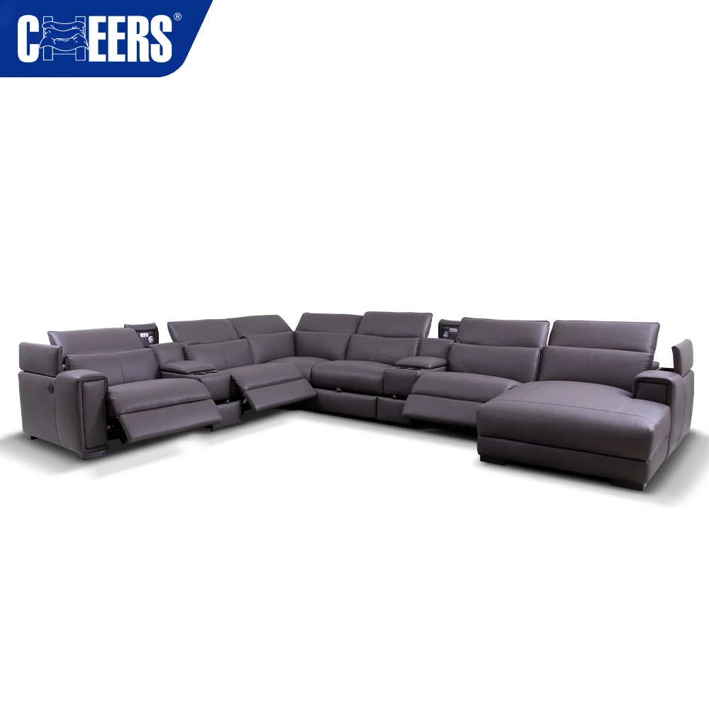 MANWAH CHEERS Power Modern Leather Living Room Furniture Reclining Sectional Recliner Sofa