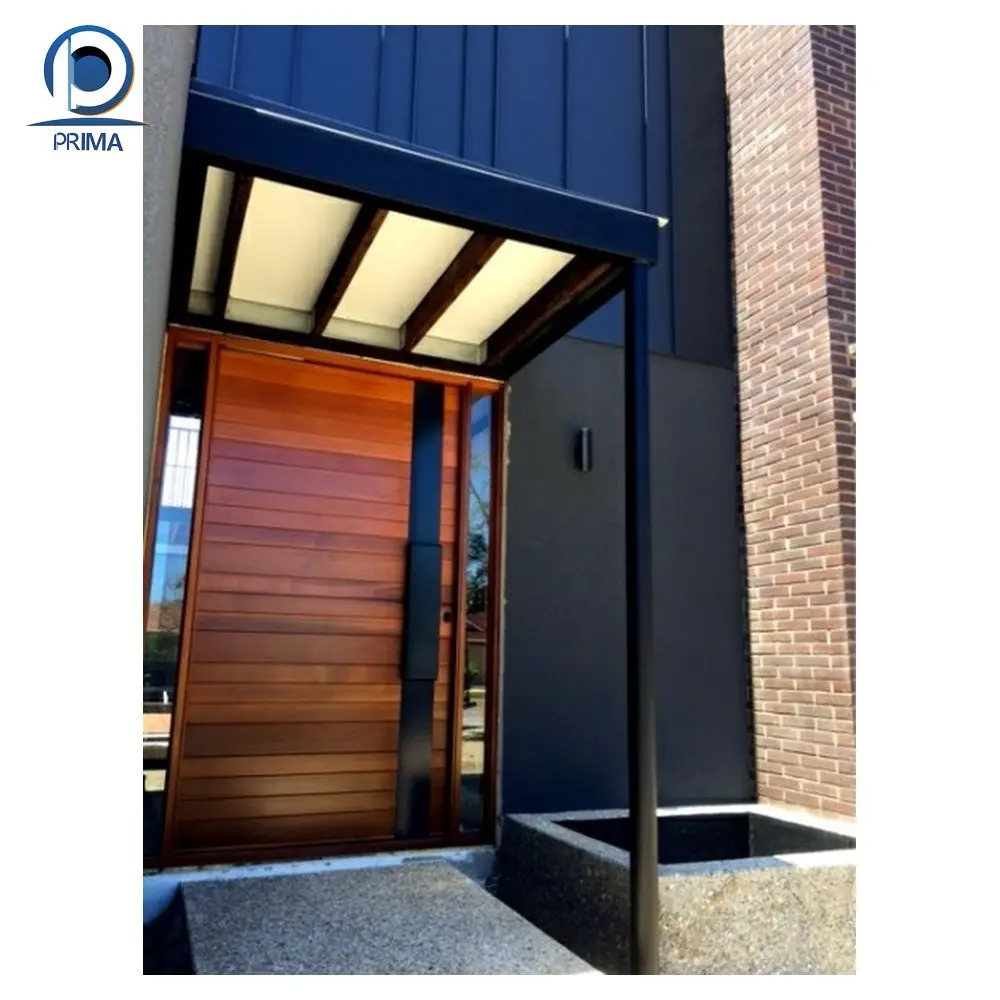 CBDMART Exterior Apartment Door Solid Wooden Doors Design Tempered Glass Clear Finished Main Entry Door