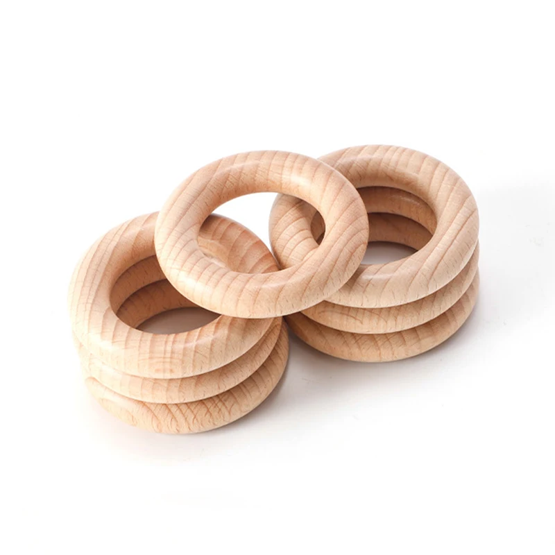 Customize Logo High Quality Beech Wood Circle Teething Ring Toy Diy Pacifier Clip Chain Necklace Morla Baby Teether