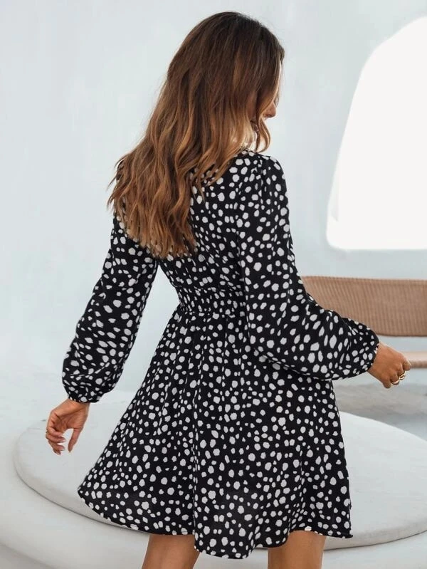 2022 new fashion women causal street style elastic shirred waist long sleeve chiffon dress