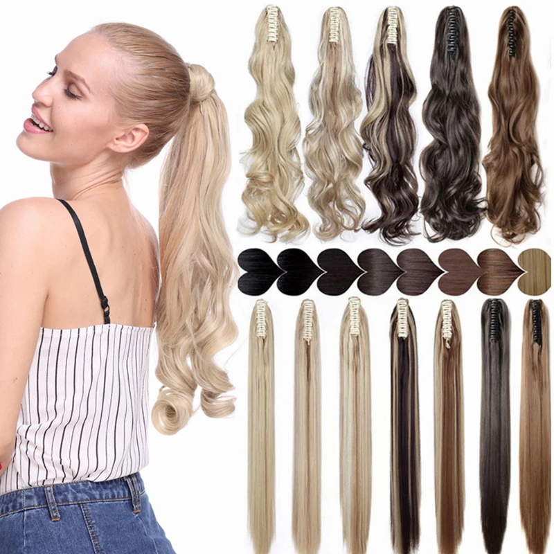
S-noilite 26 Colors Synthetic Hair Claw Clip in Ponytail High Temperature Fiber Pony Tail Extension Hairpiece for Women 