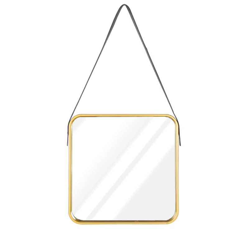  Jinnhome Elegant And Antique Gold Square Frame Wall Hanging Mirror With Modern Fake Leather Bathroom Decorative