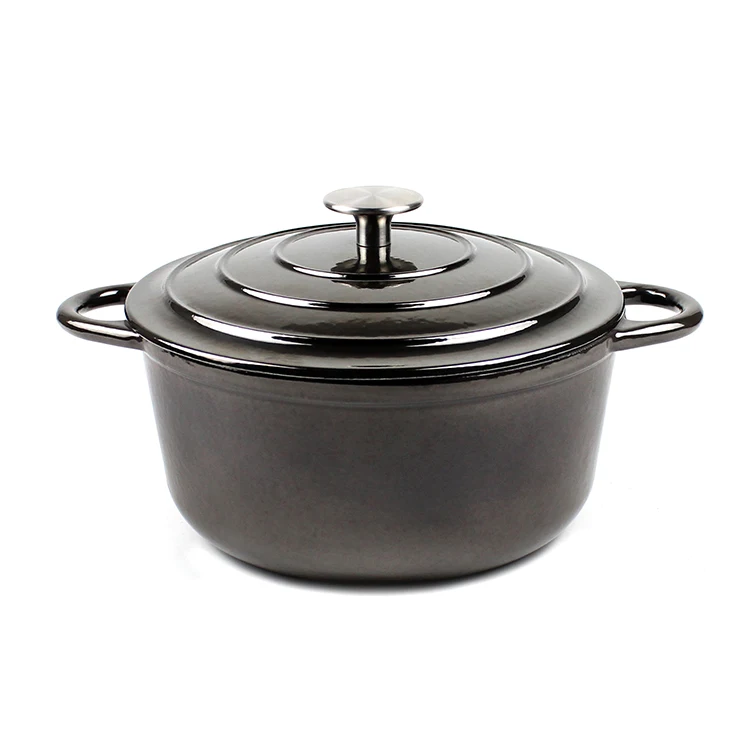 Custom Logo Grey Black Cast Iron Enamel Dutch Oven Kitchen Cookware with Cast Iron Lid for Soup Cooking