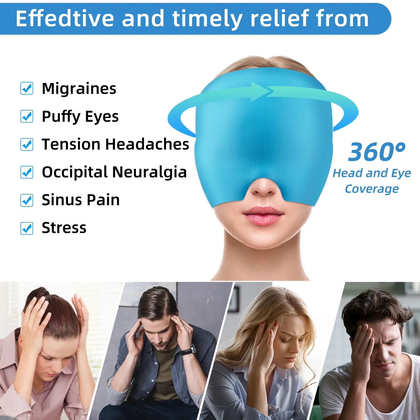 hot and cold therapy form fitting migraine hat relief ice head wrap headache and migraine relief cap