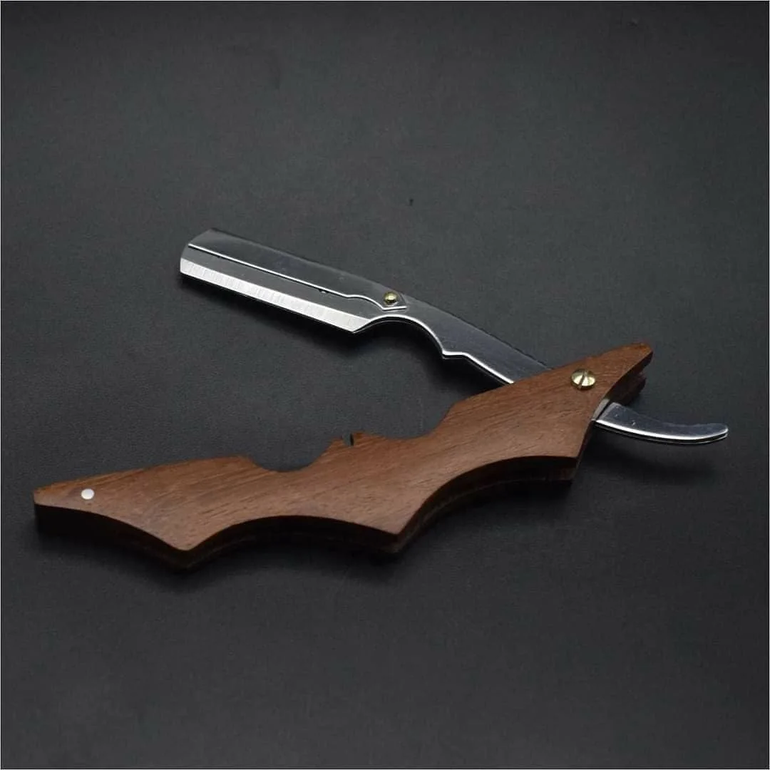 Barber Razors Wooden Badmen Design Professional Single Blade Barber Manual Folding Shaving Razors with Customized brand logo