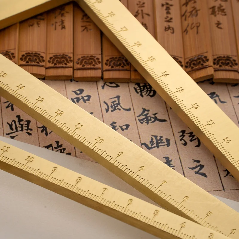 Luxury Brass Ruler Paperweight For Calligraphy Pressing Paper Metal Square Solid Copper Paper Weight Frame With Scale