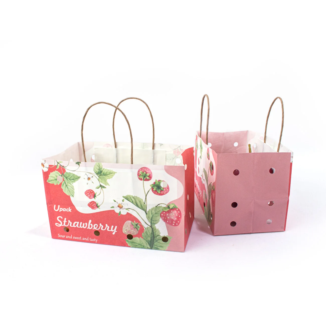 Manufacturer Wet Strength Cherry Tomato Paper Bag With Ventilation And Twisted Handle