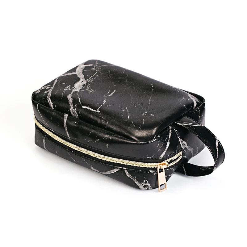 PU Marble Makeup Bags Portable Waterproof Organizer Storage Cosmetics Brushes Toiletry Bag Train Case With Gold Zipper