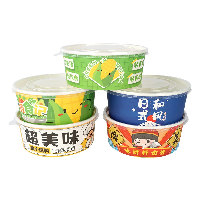 disposable custom printing food packing box container salad bowls kraft paper bowl with lid