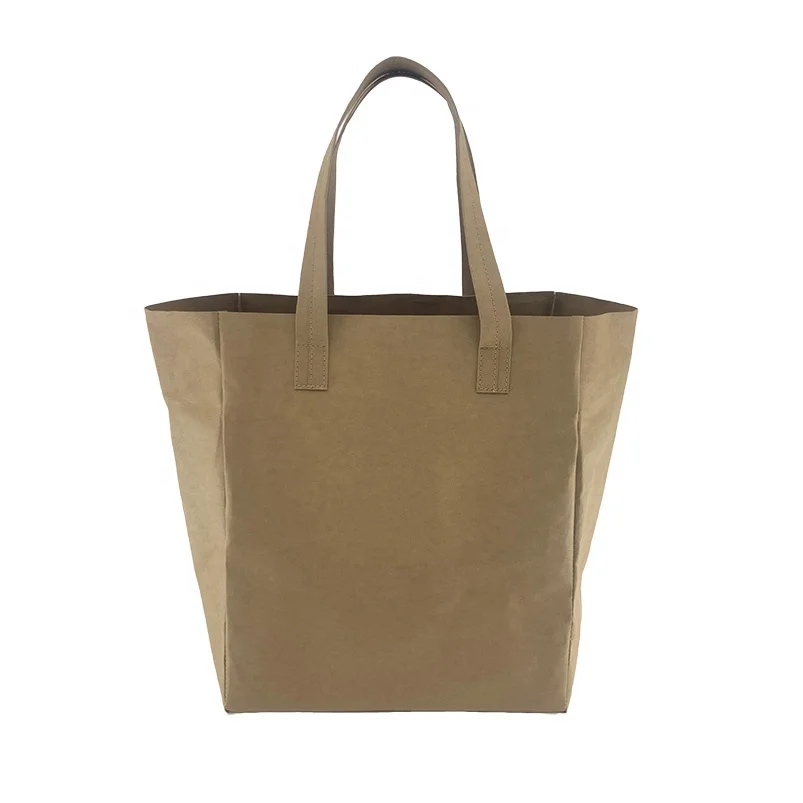 Wholesale Custom Large Capacity Handle Tote Bag Outdoor Picnic Shoulder Bag Washable Kraft Paper Tote Bag