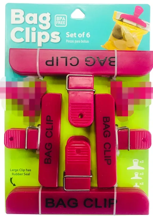Food Bag Sealing Clamps Printing Sealing Clips Colored Plastic vacuum bag clips set of 6